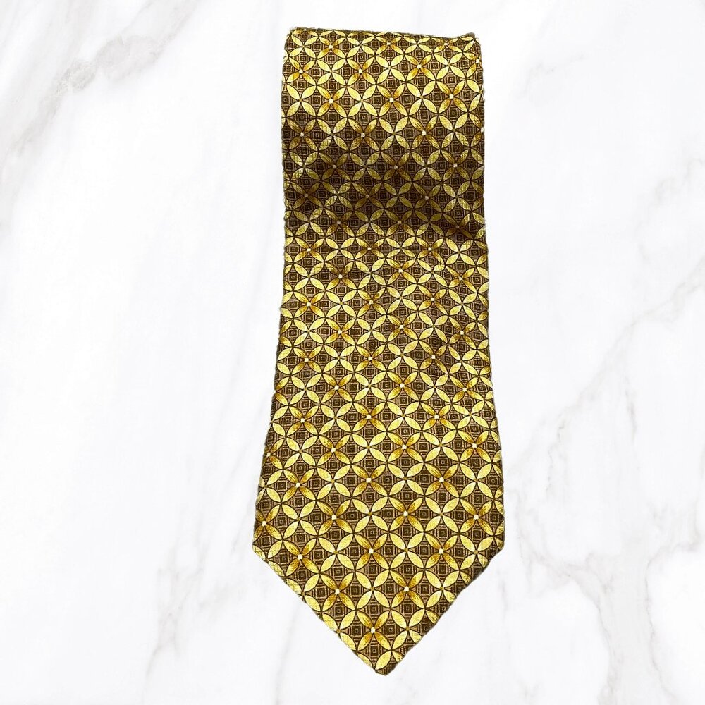 Ermenegildo Zegna Gold Geometric 100% Silk‎ Tie, OS